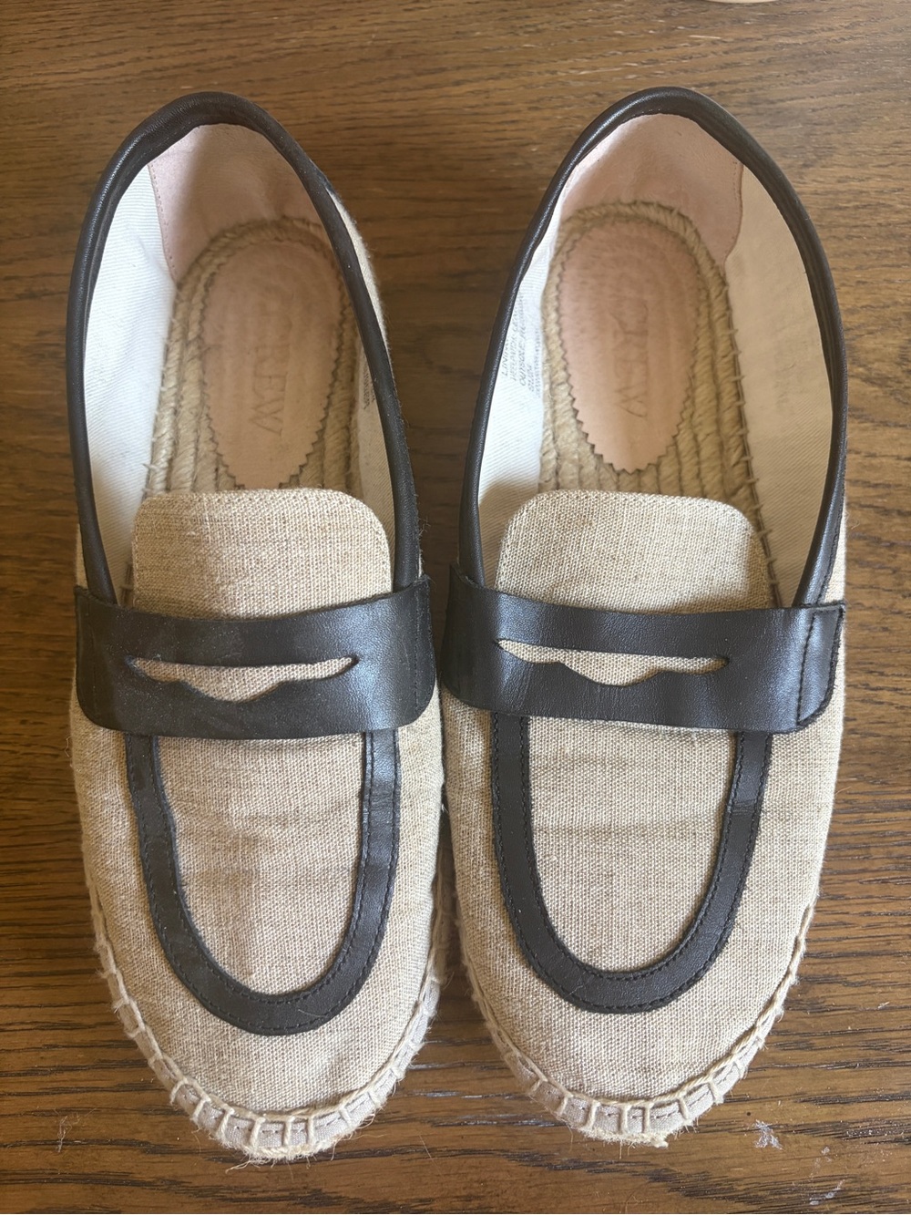 J. Crew Beige and Brown Espadrille Penny Loafers